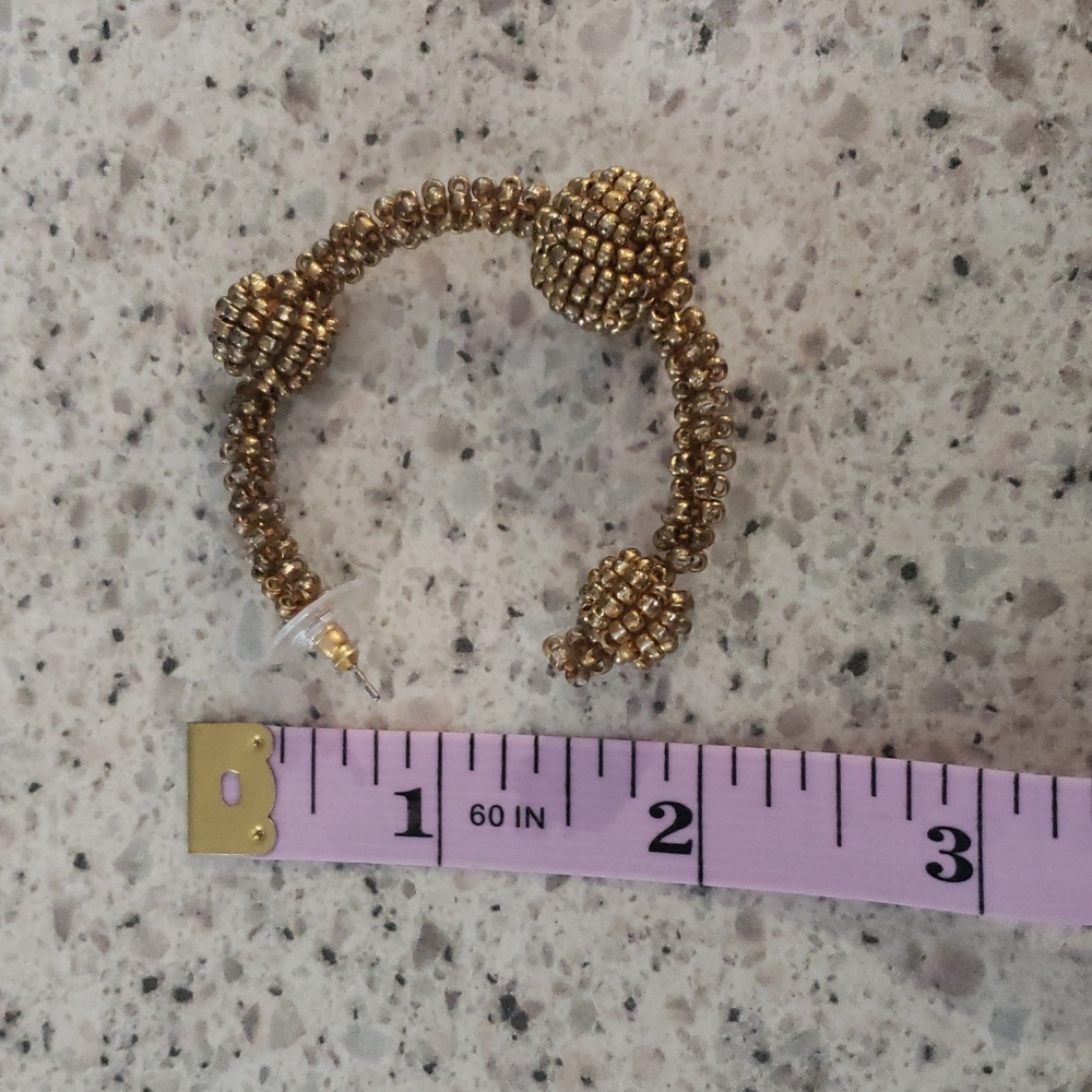 Gold-Tone Beaded Hoop Earrings - Fashion Jewelry - Picture 7 of 7